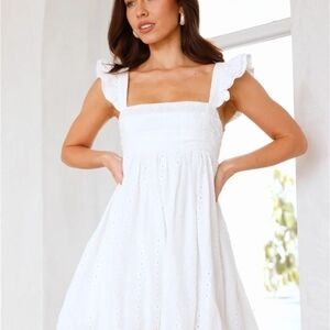 Hello Molly Elegant White Eyelet Mini Dress